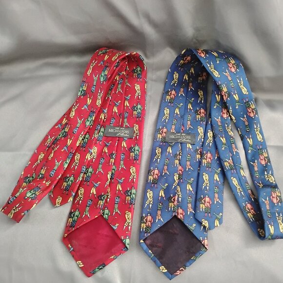 ❤️2 LN MICHELSONS OF LONDON Golf Theme Ties Red / Navy - Picture 6 of 7